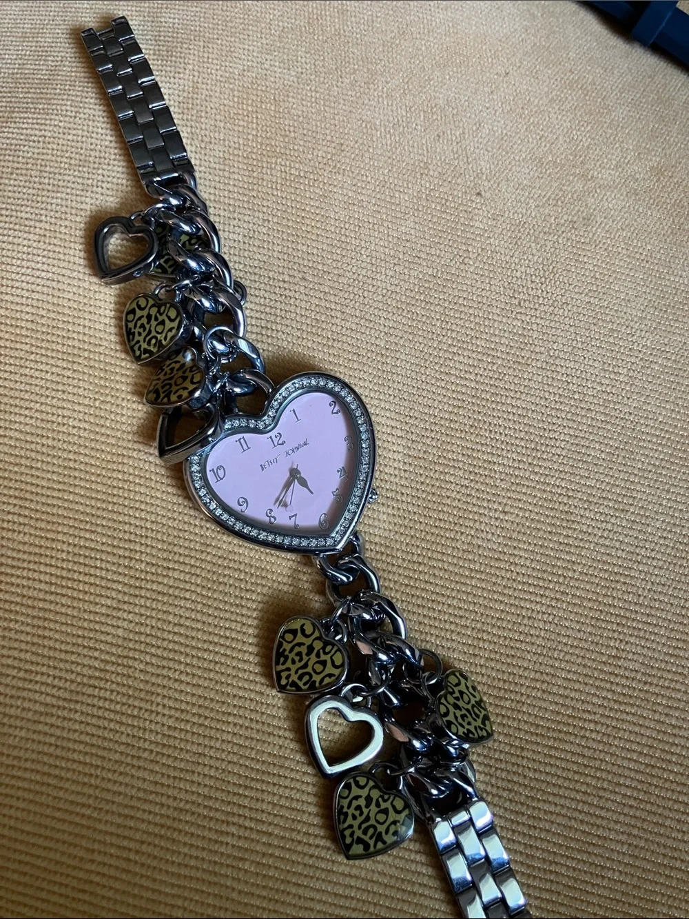 Betsy Johnson Cheetah Hearts Charm Watch